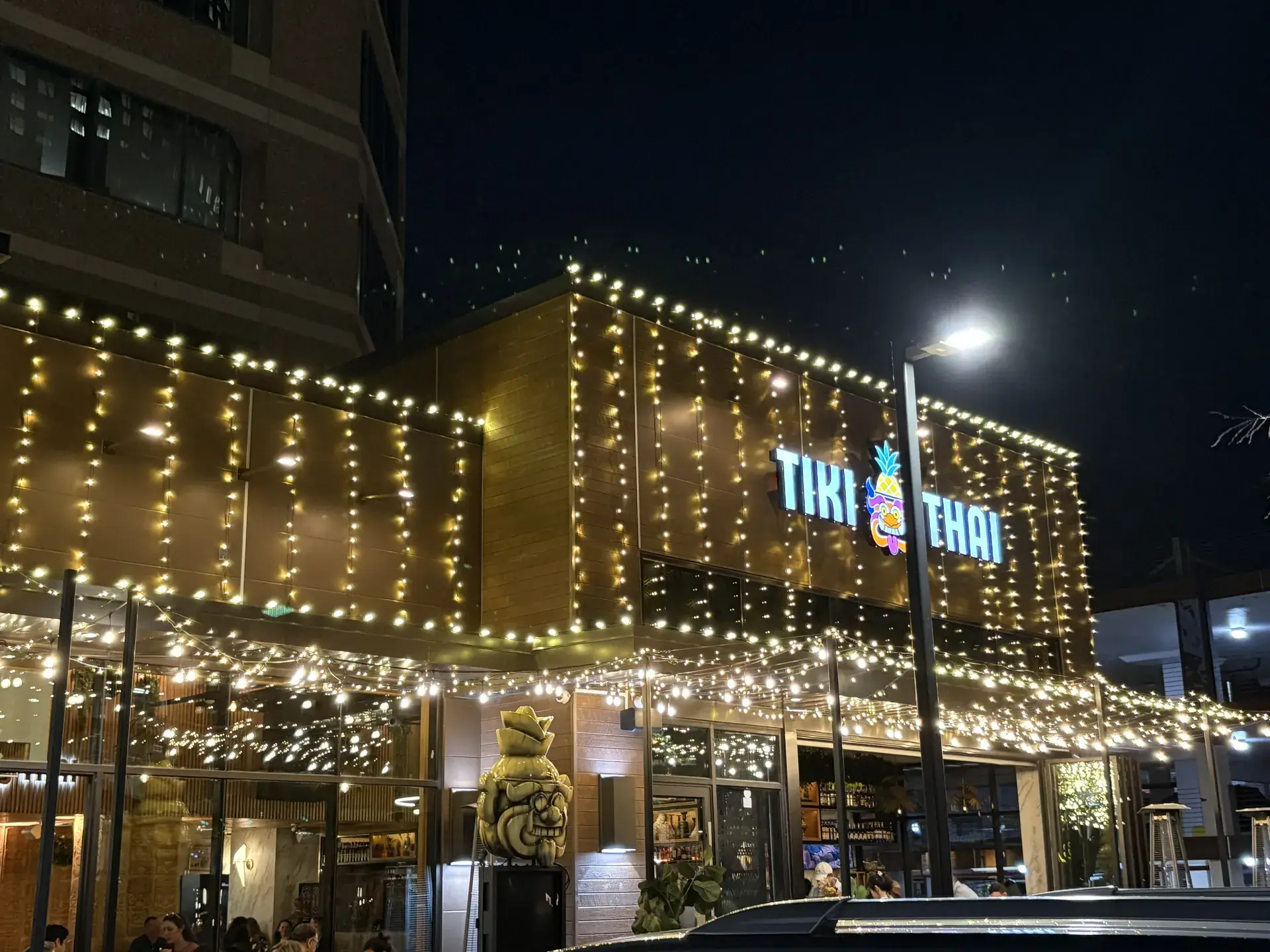 Commercial Christmas light installation on a storefront in Herndon, Virginia by Light DMV