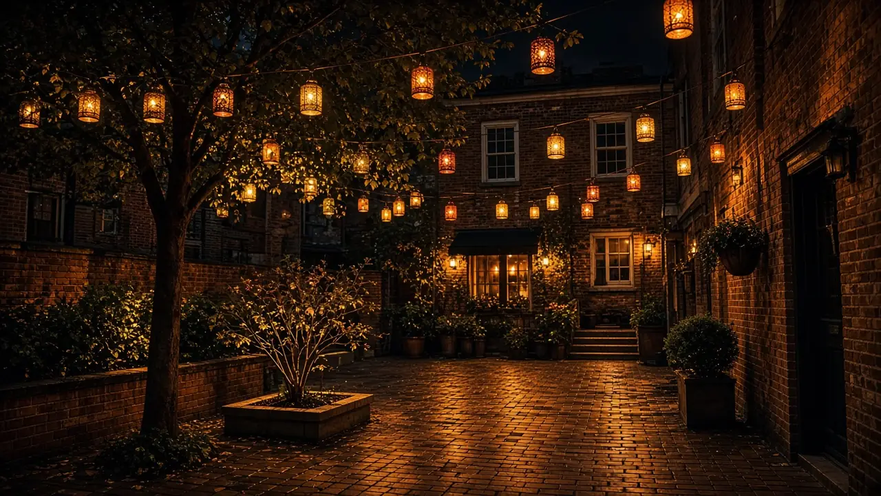 Diwali light installation in Fairfax, VA by Light DMV — backyard patio lantern glow