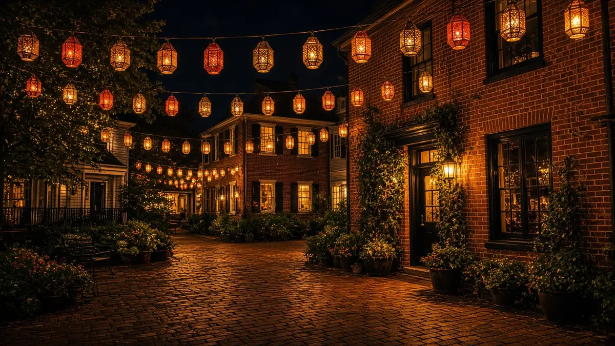 Diwali light installation in Leesburg, VA by Light DMV — backyard patio lantern glow