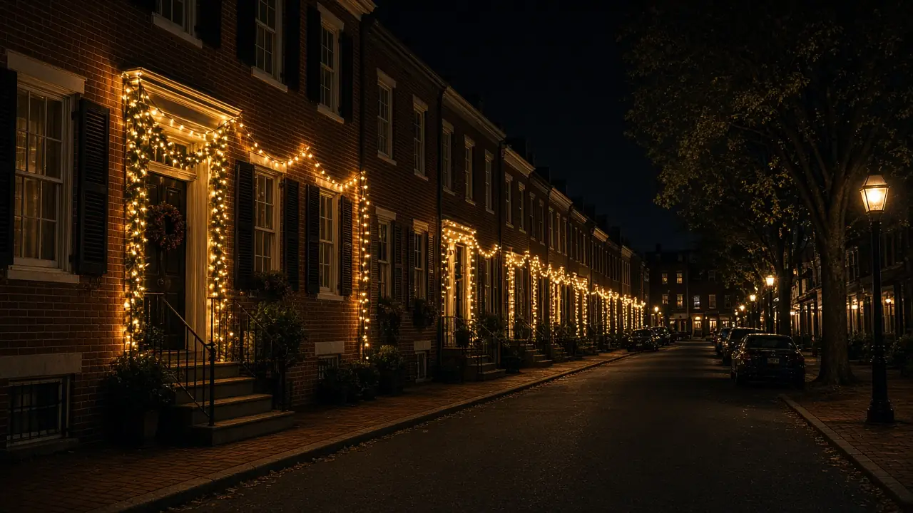 Diwali light installation in Leesburg, VA by Light DMV — neighborhood street at night